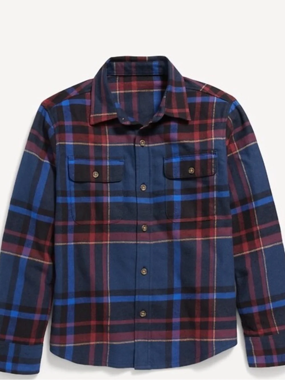 Like New Old Navy Comfy Soft Blue, Burgundy Plaid Button-Down Shirt Boys 10-12